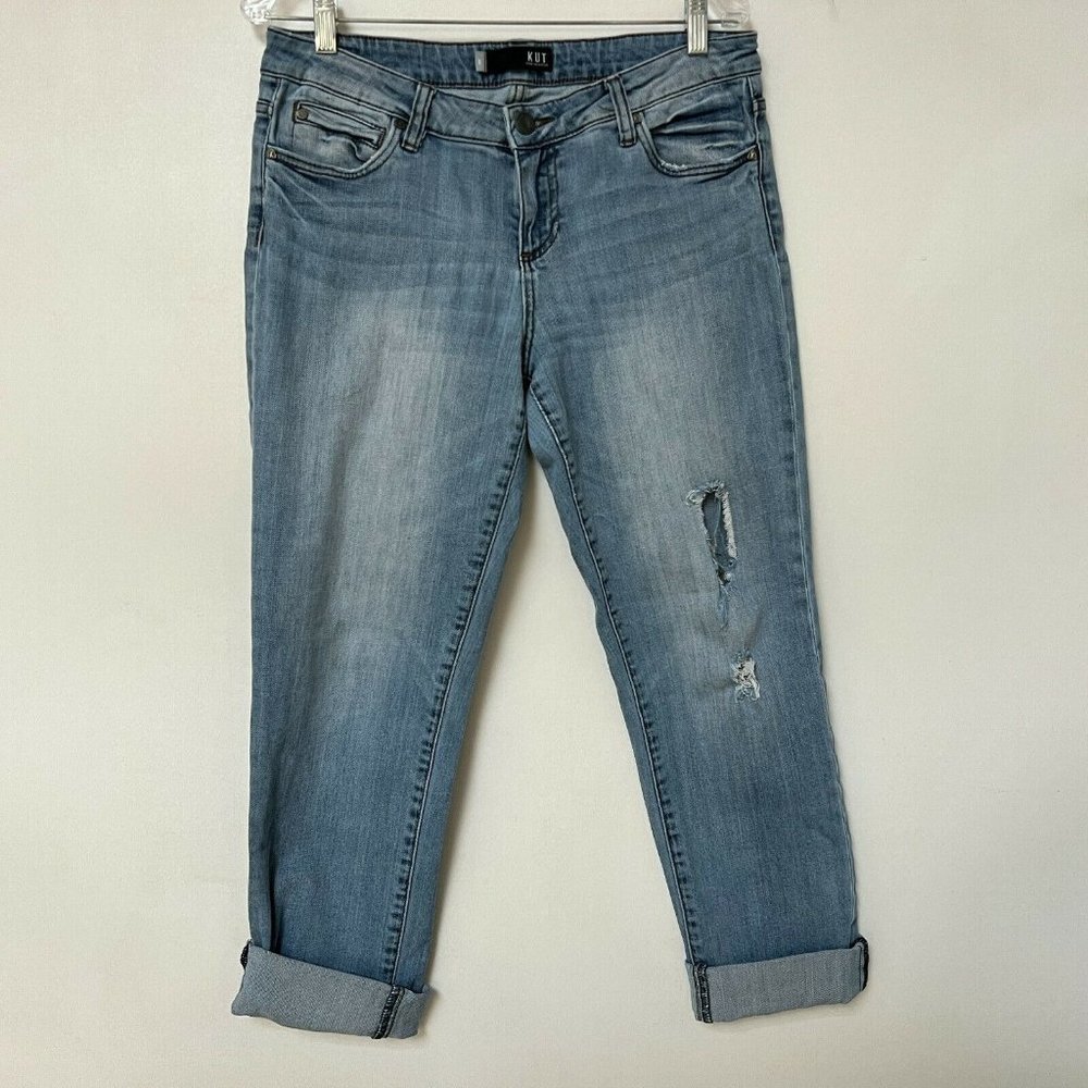 Kut from the Kloth Catherine Boyfriend Jeans Stretch Denim Stone Wash Size 8